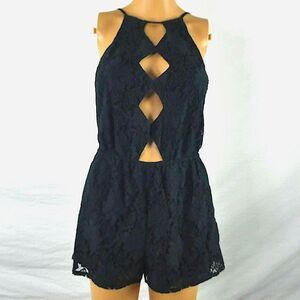Kendall & Kylie Black Floral Lace Romper Cutouts Peekaboo Midriff Front Small
